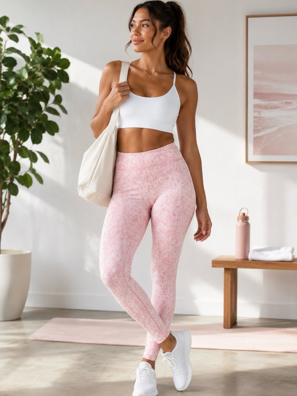 GYMSHARK Dry Fleur Textured Pink 7/8 Length Leggings Small